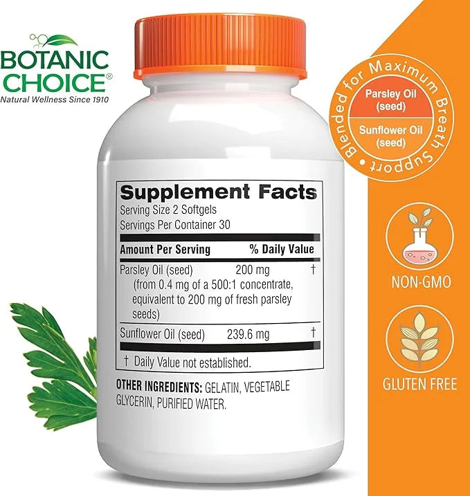 Botanic Choice Parsley Seed Oil-for Bad Breath from Odor-Causing Foods-Odor Neutralizer from Within-Breath Freshener gels-...