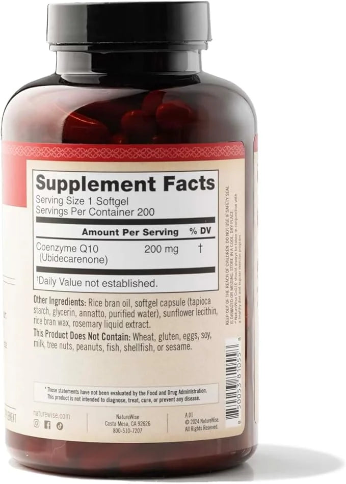 NatureWise CoQ10 200mg Softgels, High Potency CoQ10 200mg 200mg Ubiquinone Q10 Supplements 200 Softgels[200-Day Softgels[2...