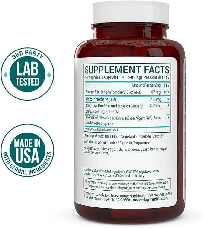 DIM Supplement 250mg (Diindolylmethane)-Plus Dong Quai, Natural Vitamin E & BioPerine - Supports Menopause Relief, PCOS Tr...