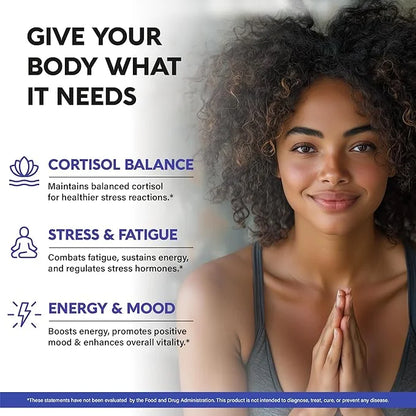 Cortisol Supplement for Women - Natural Based Hormone Balance - Ashwagandha | Rhodiola | Holy Basil | L-Theanine - Mood, F...