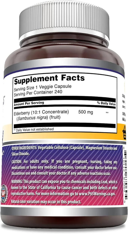 Amazing Formulas Elderberry (10:1 Concentrate) Supplement 500 Mg 240 Capsules