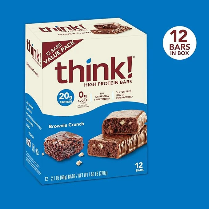 think! Protein Bars, High Protein Snacks, Gluten Free, Sugar Free Energy Bar with Whey Protein Isolate, Brownie, Nutrition...