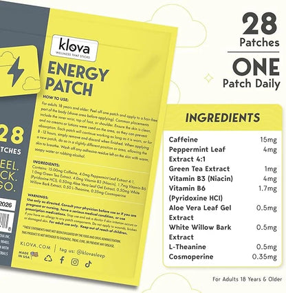 Klova Energy Patches with Caffeine, Green B3 and B6 -