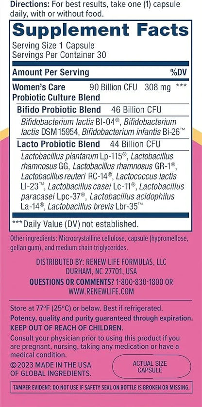 Renew Life Women's Probiotic Capsules, Supports 90 Billion 30 Ct