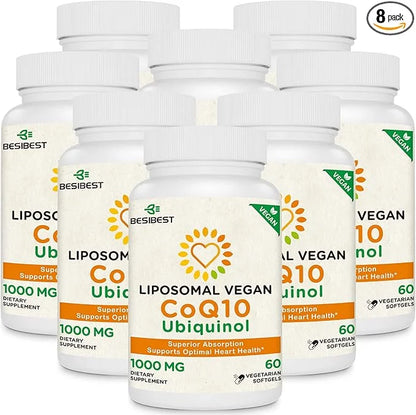 1000mg Liposomal CoQ10 Ubiquinol, 480 Vegan CoQ10 Supplement, Q10 for