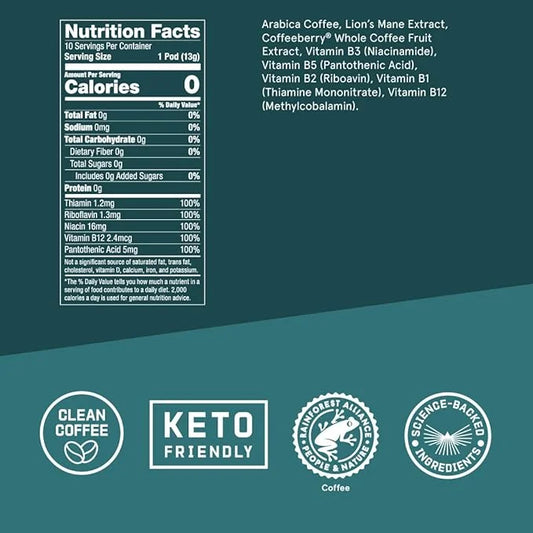 Bulletproof The High Achiever Single-Serve Pods, 10 count, Medium-Dark Roast Enhanced Coffee with Lion's Mane Mushroom, B ...