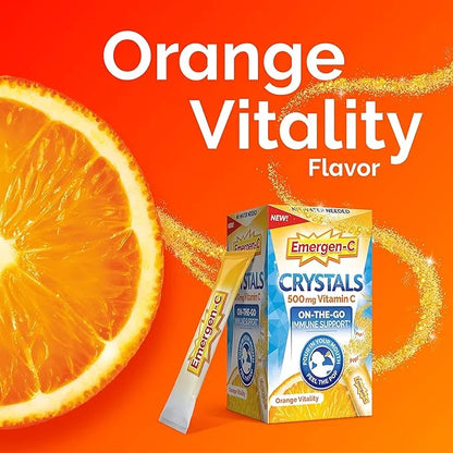 Emergen-C Crystals, On-The-Go Immune Support Supplement with Vitamin C, B Vitamins, Zinc and Manganese, Orange Vitality - ...