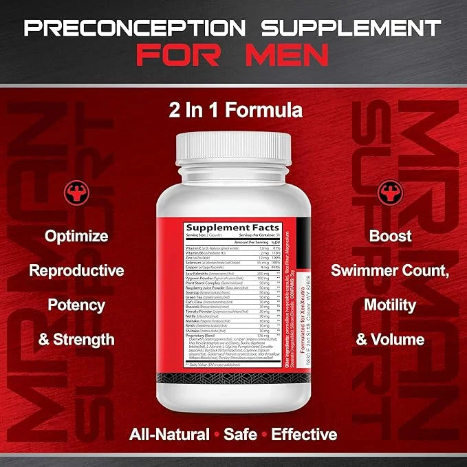 Support– Male Fertility Supplement for Sperm Health, Count, and Motility – All-Natural Formula with Vitamins, Minerals, an...