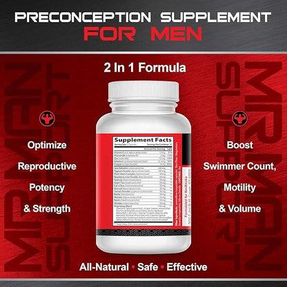 Support– Male Fertility Supplement for Sperm Health, Count, and Motility – All-Natural Formula with Vitamins, Minerals, an...