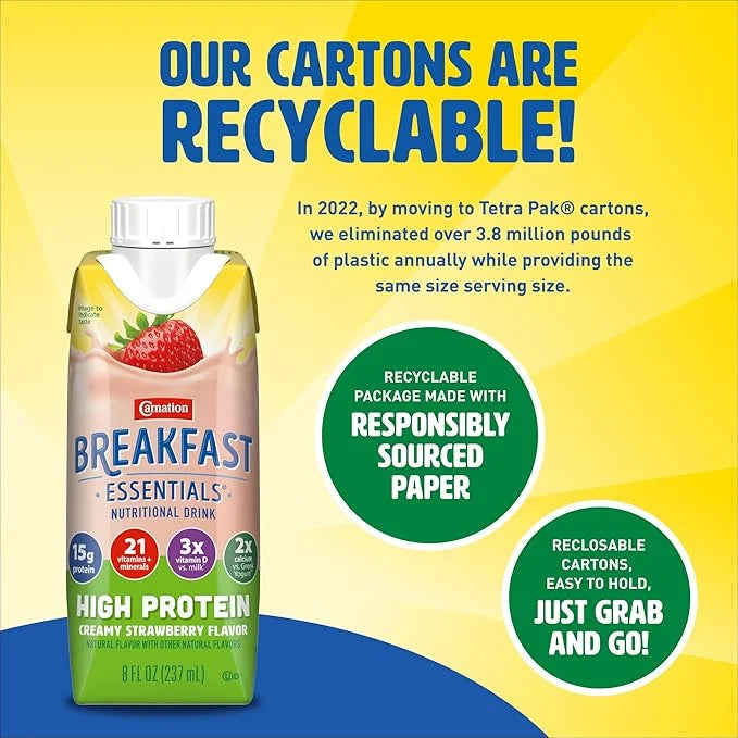 Carnation Breakfast Essentials High Protein Nutritional Drink, Ready-to-Drink, 15g Protein, Vitamins C & D for Immune Supp...