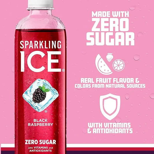 Sparkling Ice, Black Raspberry Sparkling Water, Zero Sugar Flavored Water, with Vitamins and Antioxidants, Low Calorie Bev...
