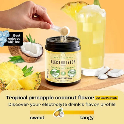 KEY NUTRIENTS Multivitamin Electrolytes Powder No Sugar - Tropical Pineapple Coconut Electrolyte Powder - Endurance & Ener...