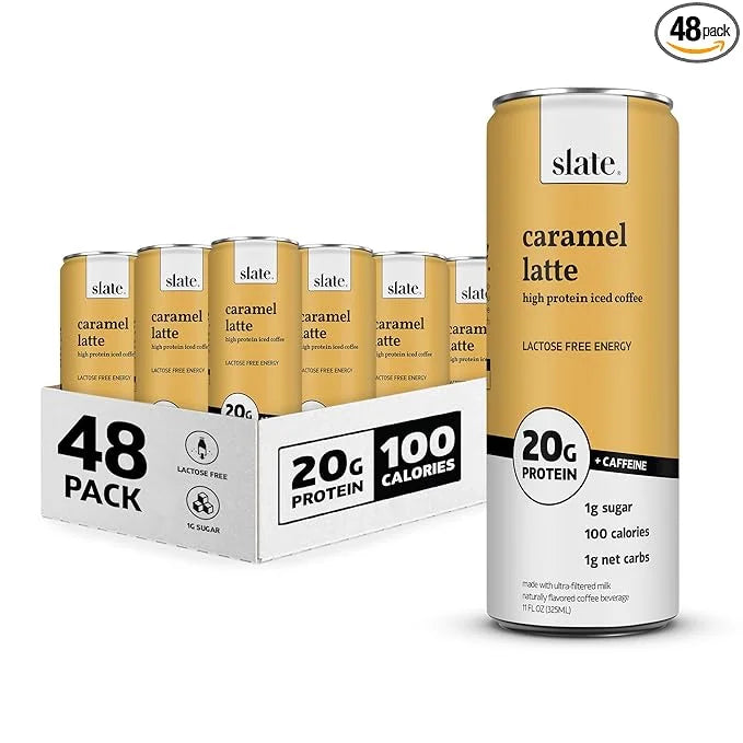 Slate Milk - High Protein Iced Coffee - Caramel Latte - 175mg Caffeine, Lactose Free Energy - 20g Protein, 1g Sugar, 100 C...