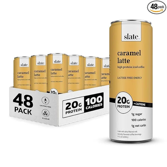 Slate Milk - High Protein Iced Coffee - Caramel Latte - 175mg Caffeine, Lactose Free Energy - 20g Protein, 1g Sugar, 100 C...