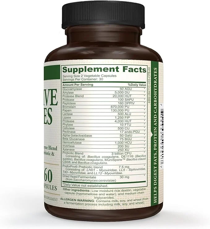 Digestive Enzymes Plus Probiotics.18 broad spectrum 5 probiotic 60 Vegetarian