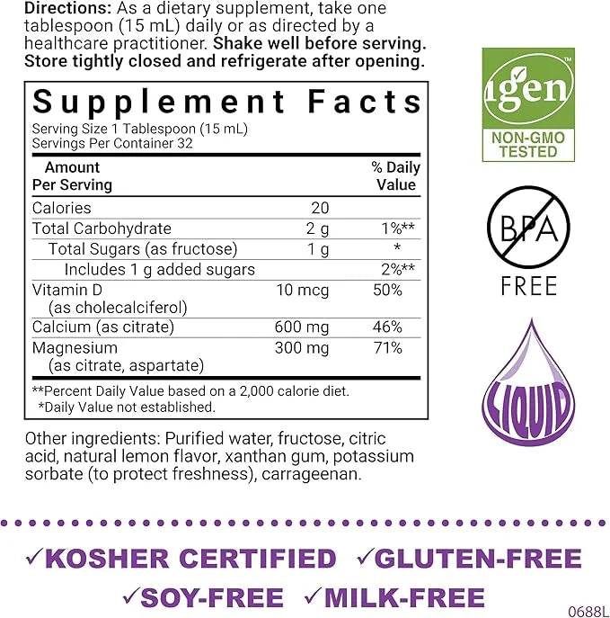 Bluebonnet Nutrition Liquid Calcium Citrate Magnesium Citrate, Vitamin D3, Bone Health, Gluten Free, Soy free, milk free, ...