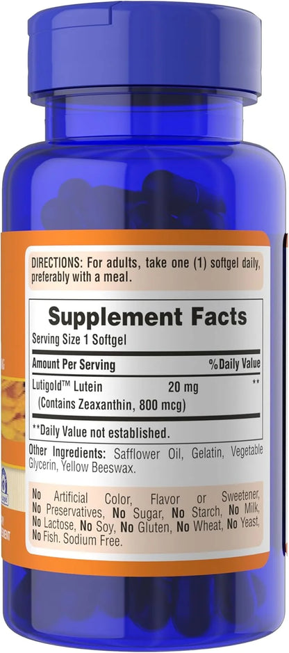Puritan's Pride Lutein and Zeaxanthin Supplements for Eyes, Zeaxanthin 800mcg plus Lutein 20mg Once Daily Softgels, 240 Da...