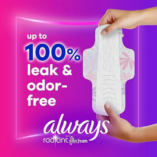Always Radiant Feminine Pads For Women, 1 Regular 30 Count 6 Packs (180 Count