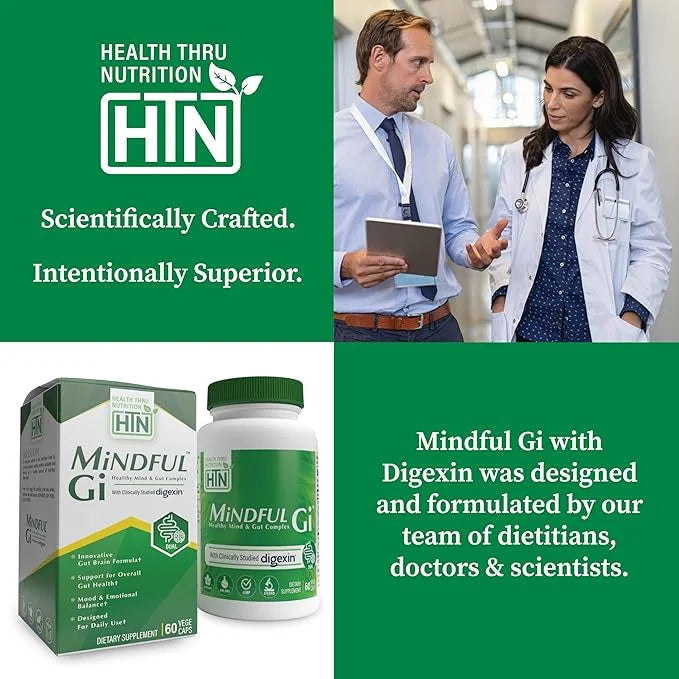 Health Thru Nutrition Mindful GI - Healthy Mind & Gut Complex | with Digexin, Magnesium, L-Glutamine, and Probiotic for Gu...