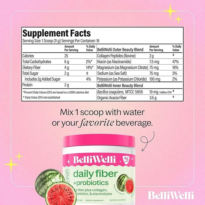 Daily Fiber Supplement Powder with Collagen, Probiotics & Electrolytes | Supports Digestive Health, Gut Balance & Debloati...