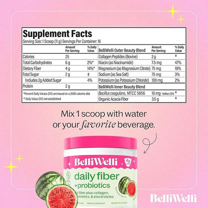 Daily Fiber Supplement Powder with Collagen, Probiotics & Electrolytes | Supports Digestive Health, Gut Balance & Debloati...
