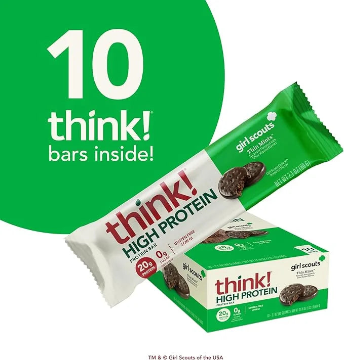 think! Protein Bars, High Protein Snacks, Gluten Free, Kosher Friendly, Girl Scouts Thin Mint, Nutrition Bars, 2.1 Oz per ...