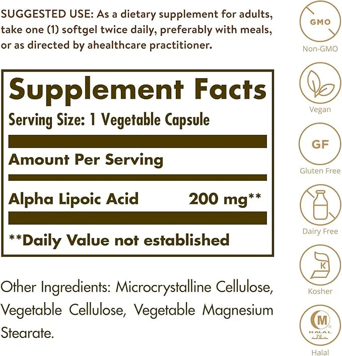 Solgar Alpha Lipoic Acid 200 mg, 50 Vegetable CoQ-10 - 50 Servings
