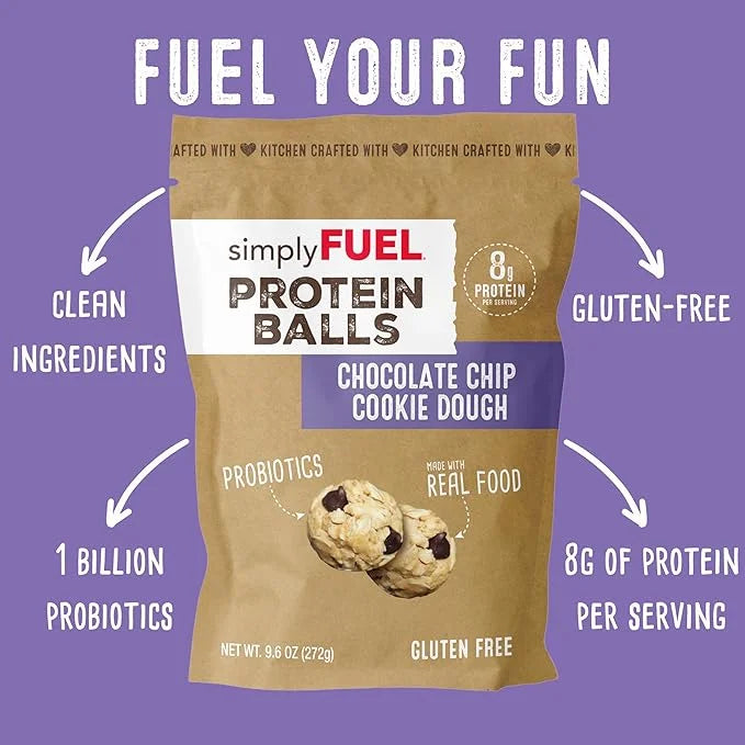 Whole Food Protein Balls with Probiotics - Chocolate Chip Cookie Dough Snacks - 8g Protein Snack - Gluten Free Energy Ball...