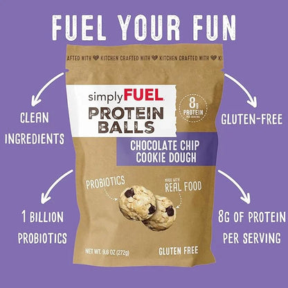 Whole Food Protein Balls with Probiotics - Chocolate Chip Cookie Dough Snacks - 8g Protein Snack - Gluten Free Energy Ball...