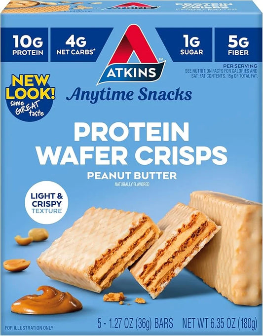 Atkins Peanut Butter Protein Wafer Crisps, Protein Dessert, 4g Net Carb, 1g Sugar, Keto Friendly, 5 Count - Product Image
