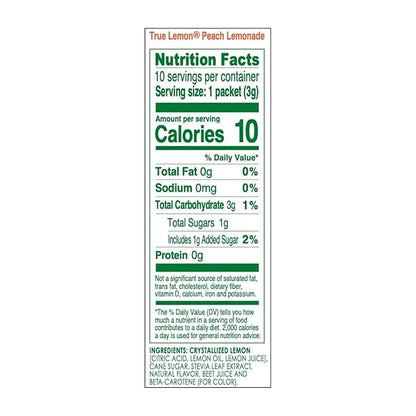 True Lemon Peach Lemonade Water Enhancer Drink Mix (10 Packets), Low Calorie Drink Mix Packets for Water, Powdered Drink M...