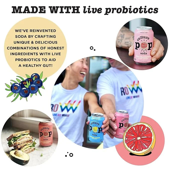 Culture Pop Soda, Pink Grapefruit & Ginger, Probiotic Low Sugar Soda, Sparkling Juice Alternative, Non-GMO, Kosher, Gluten...