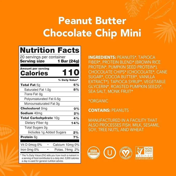 ALOHA Organic Plant Based Protein Bar MINIS |Peanut Butter Chocolate Chip | 20 Count, 24g Bars | Vegan, Low Sugar, Gluten ...