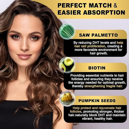 DHT Blocker Gummies Hair Growth Supplement, Super Potency Saw Palmetto & Biotin 10000 mcg for Women & Men, Plus 12 Proprie...