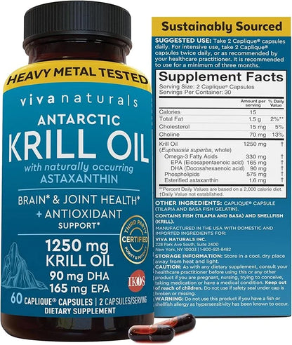 Viva Naturals Antarctic Krill Oil Omega 3 Fatty 1250 mg, 60 Count