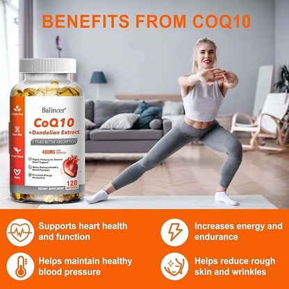 CoQ10 and Black Pepper Extract 400mg 120 Softgels, Q10(Ubiquinone) Supplement 3 Times