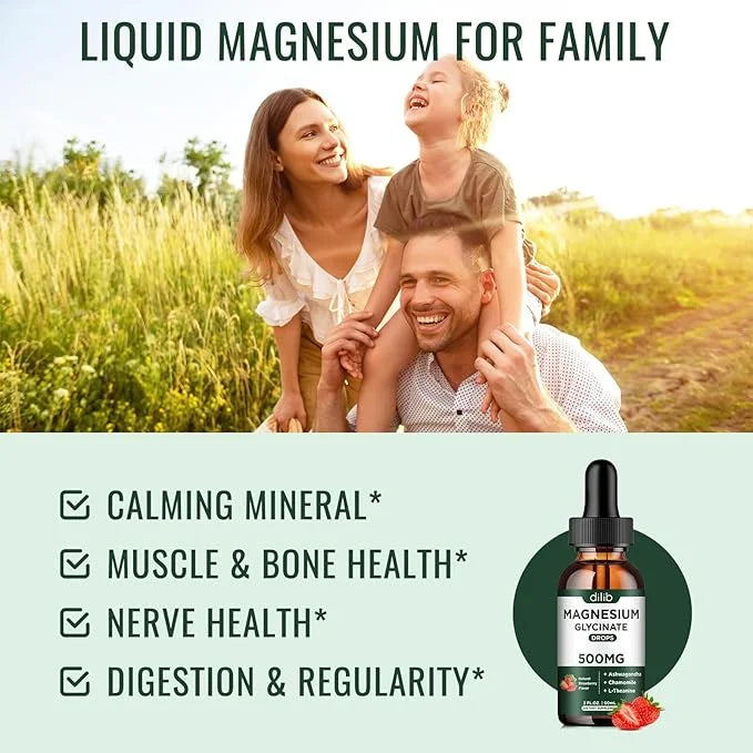 Magnesium Glycinate Supplement, Magnesium Liquid Drops 500mg Ashwagandha,