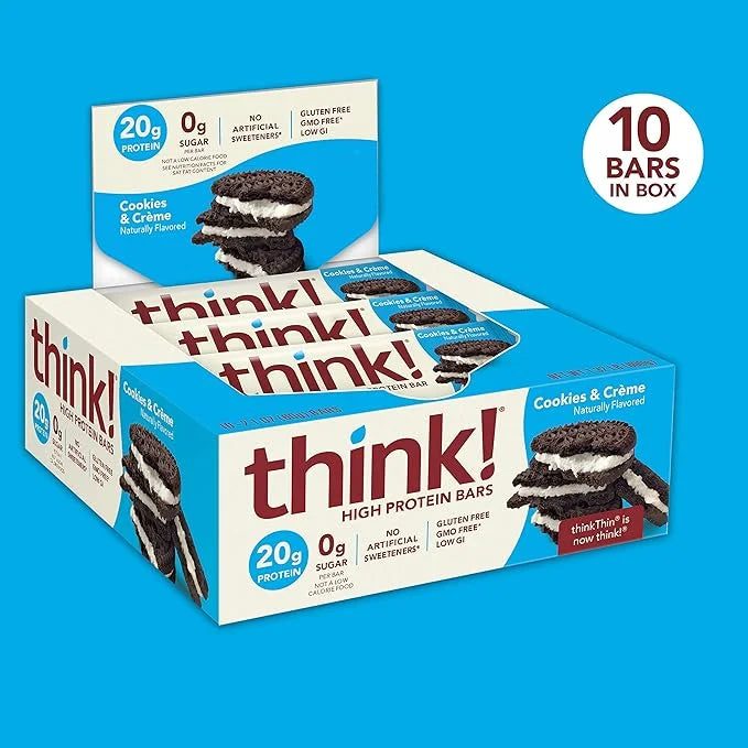 think! Protein Bars, High Protein Snacks, Gluten Free, Sugar Free Energy Bar with Whey Protein Isolate, Cookies and Crème,...