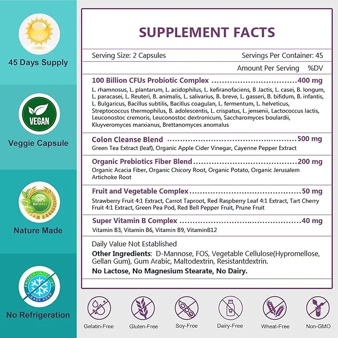 NATURE TARGET Probiotics for Women-Men-Kids Digestive 100 Billion 90 Veggie (45 Days