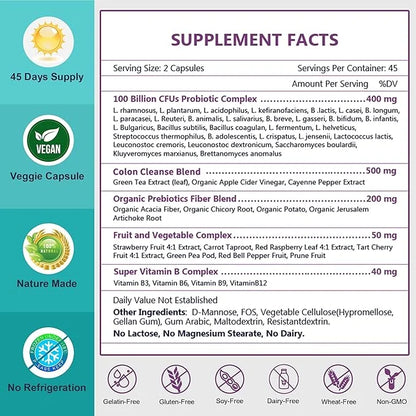 NATURE TARGET Probiotics for Women-Men-Kids Digestive 100 Billion 90 Veggie (45 Days