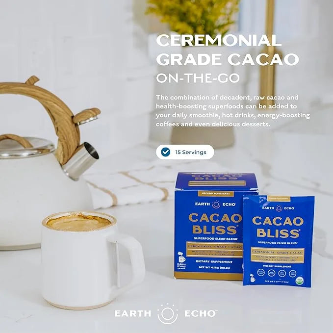Earth Echo Cacao Bliss Travel-Sized Organic Superfood Powder with MCT Oil for Natural Energy, Reduced Cravings, and Booste...