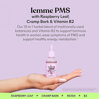 Lemme PMS Hormone Balance for Women Liquid Drops, PMS & Mild Period Cramping Relief, 10-in-1 Herbal Blend with Raspberry L...