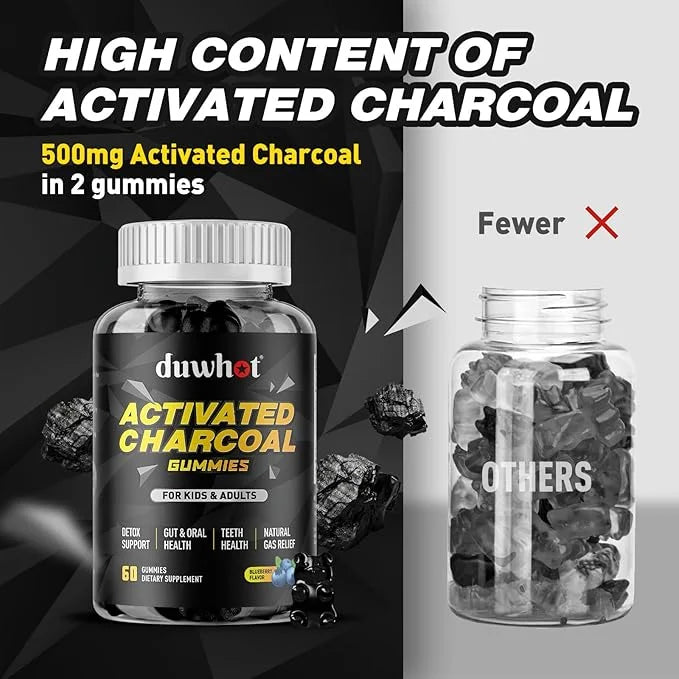 Activated Charcoal Gummies for Kids, 500mg Chewable Activated Charcoal Supplement for Gas Relief, Detox, Digestive and Ora...