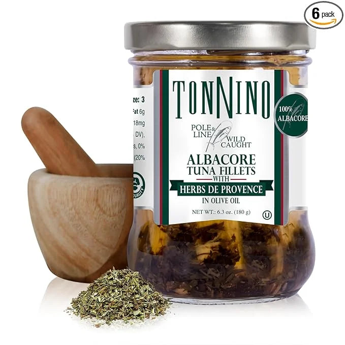 Tonnino Albacore Tuna in oilve oil with Herbs de Provence 6-Pack Omega-3 Rich, High Protein, Gluten-Free, Ready-to-Eat Tun...