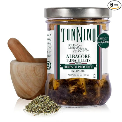 Tonnino Albacore Tuna in oilve oil with Herbs de Provence 6-Pack Omega-3 Rich, High Protein, Gluten-Free, Ready-to-Eat Tun...
