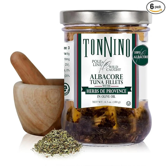 Tonnino Albacore Tuna in oilve oil with Herbs de Provence 6-Pack Omega-3 Rich, High Protein, Gluten-Free, Ready-to-Eat Tun...