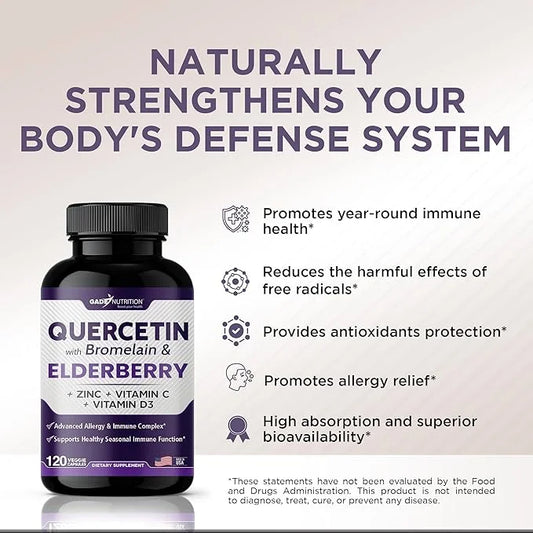 Quercetin with Vitamin C and Zinc 500mg - D3 - 6 in 1 Daily