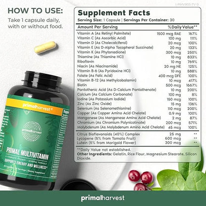 Primal Harvest Multivitamin for Women and B12, B6, B6, Biotin, (30 Capsules)