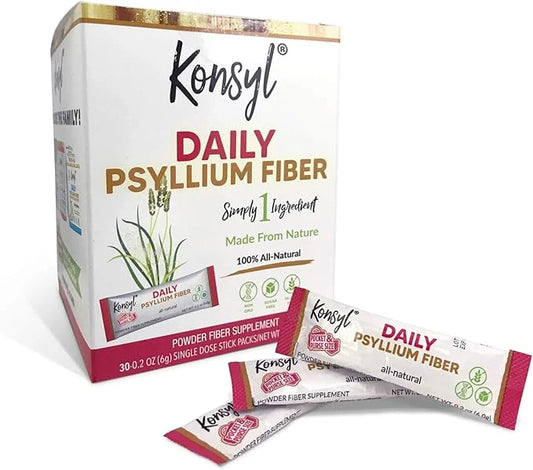 Konsyl Daily Psyllium Fiber Stick Packs - On-The-Go Fiber Supplement Powder - Convenient, All-Natural Soluble Fiber, Glute...