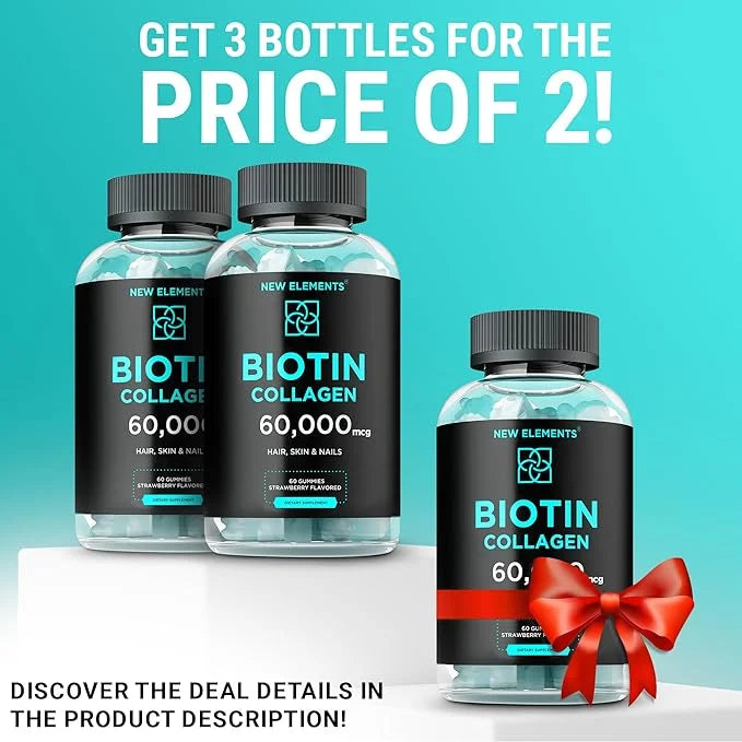 Biotin & Collagen Peptides Gummies 50000mcg + 10000mcg Chewable B7 for